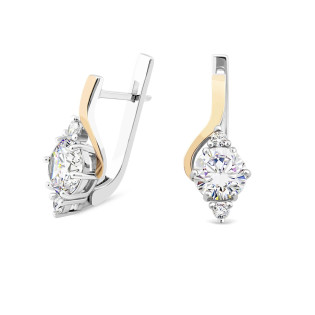 Kolczyki srebrne trzy cyrkonie ze złotą blaszką na zapięciu