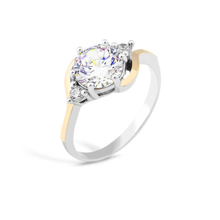 Pierścionek srebrny trzy cyrkonie ze złotą blaszką