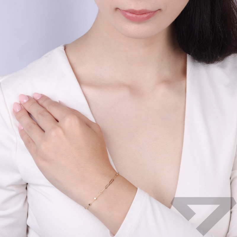 Bransoletka złota owale i kostki na łańcuszku rolo