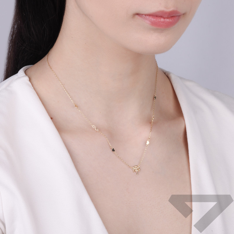 Naszyjnik złoty drzewo życia z sercami i infinity