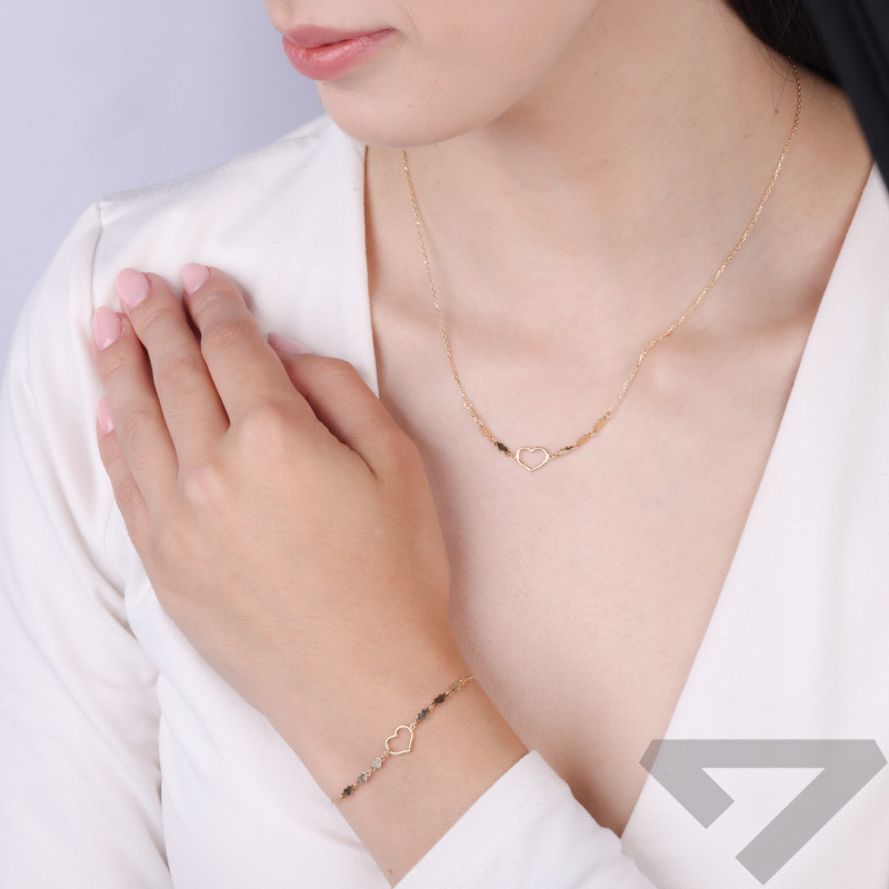 Naszyjnik złoty serce ramka i serca blaszki