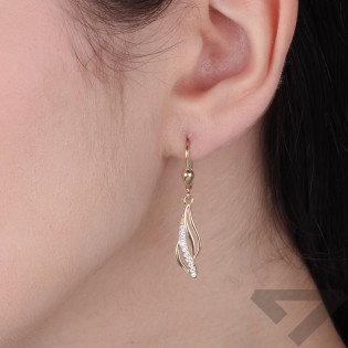 Kolczyki złote wiszące liście z cyrkoniami