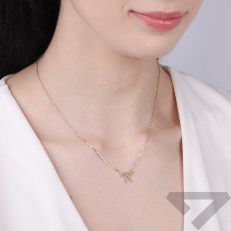 Naszyjnik złoty kokardka z kulek na łańcuszku rolo