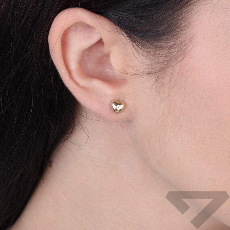 Kolczyki złote dmuchane serca z cyrkonią