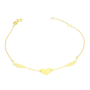 Bransoletka złota serce blaszka z ażurowymi skrzydłami