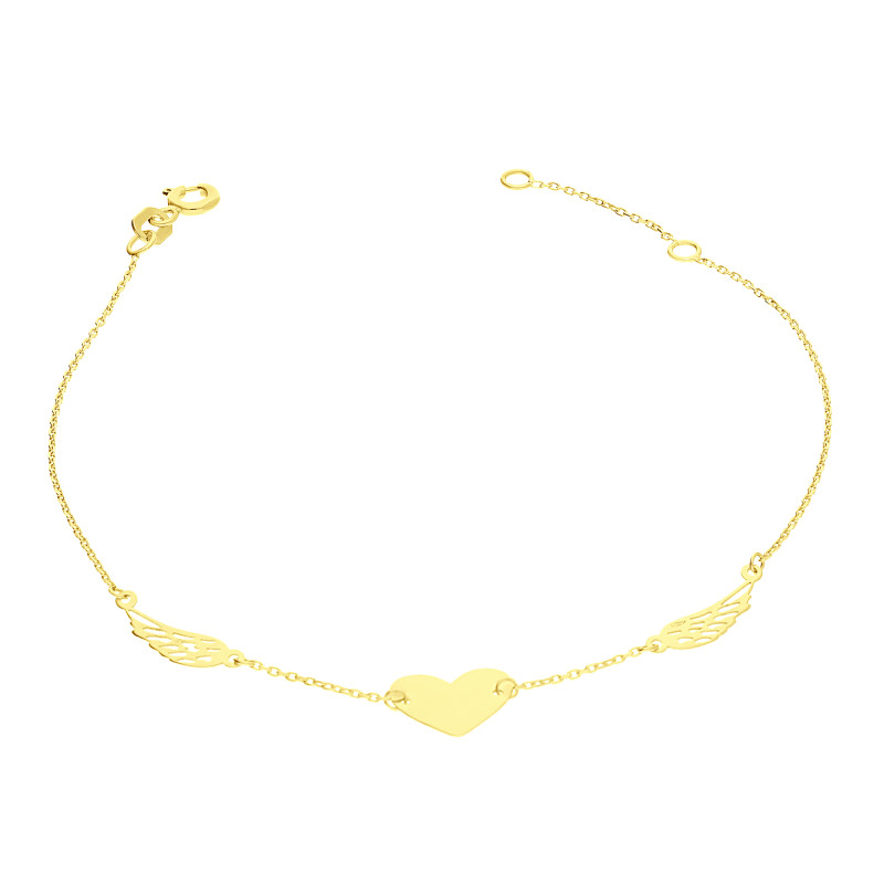 Bransoletka złota serce blaszka z ażurowymi skrzydłami