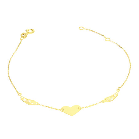 Bransoletka złota serce blaszka z ażurowymi skrzydłami