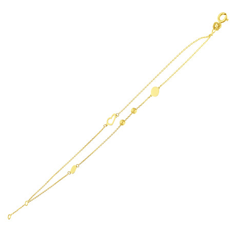 Bransoletka złota serce ramka, kulki i płaskie kółka