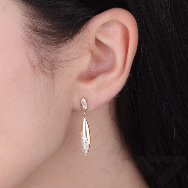 Kolczyki złote wiszące łezki z cyrkoniami