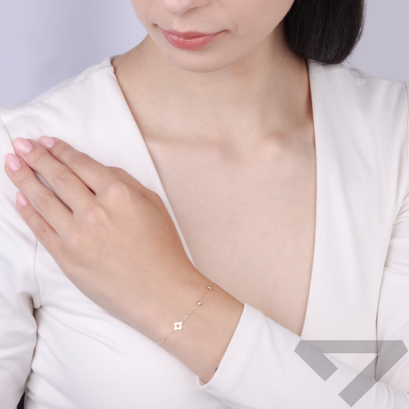 Złota Bransoletka Koniczynki i Kulki pr. 585 - JubilerSezam.pl