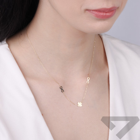 Naszyjnik złoty koniczyna z nieskończonością