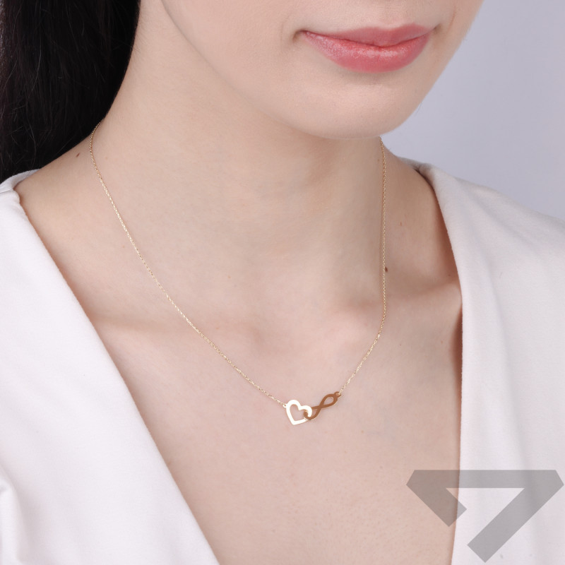 Naszyjnik złoty serce ze znakiem nieskończoności