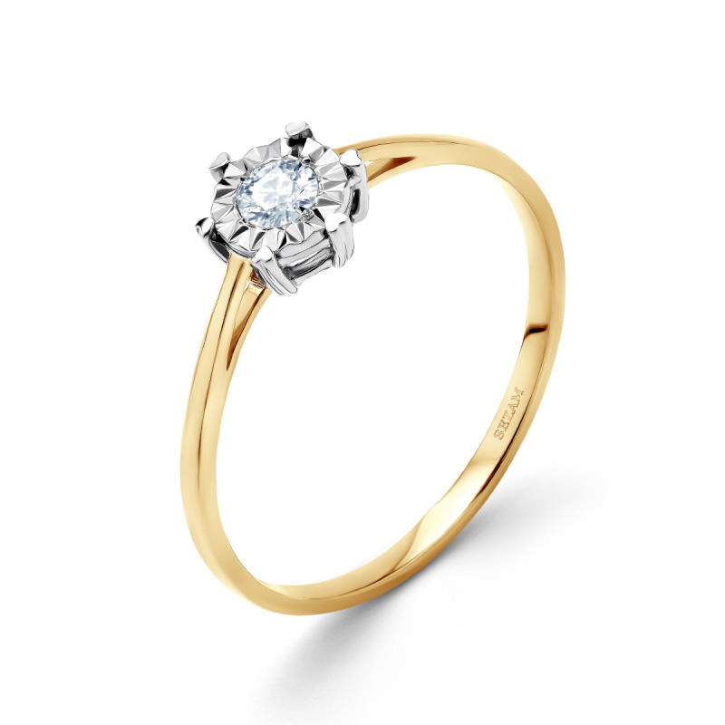 Pierścionek zaręczynowy z diamentem 0,13 ct próba 585