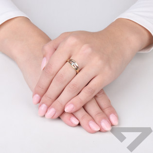 Pierścionek złoty fale w dwóch kolorach i biała cyrkonia