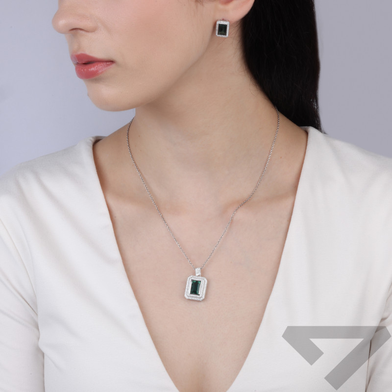 Kolczyki srebrne z cyrkoniami i kwarcem zielonym