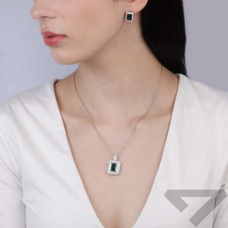 Kolczyki srebrne z cyrkoniami i kwarcem zielonym