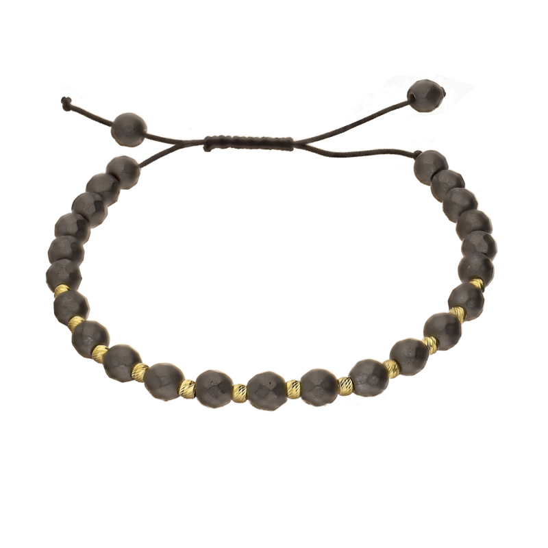 Bransoletka męska sznurkowa z hematytami fasetowanymi
