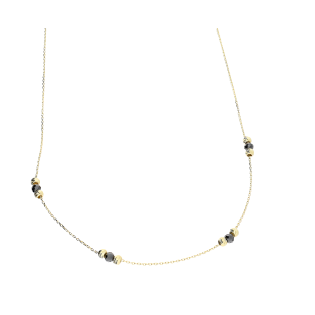 Naszyjnik złoty czarne cyrkonie faset i grawerowane kulki