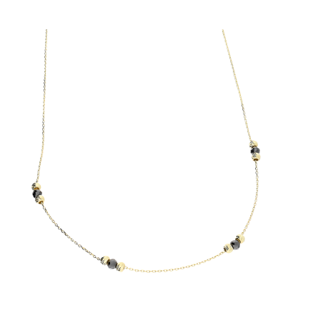 Naszyjnik złoty czarne cyrkonie faset i grawerowane kulki