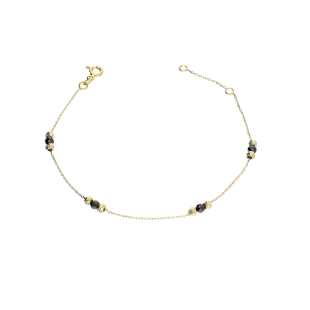 Bransoletka złota kulki czarne faset i kulki grawerowane