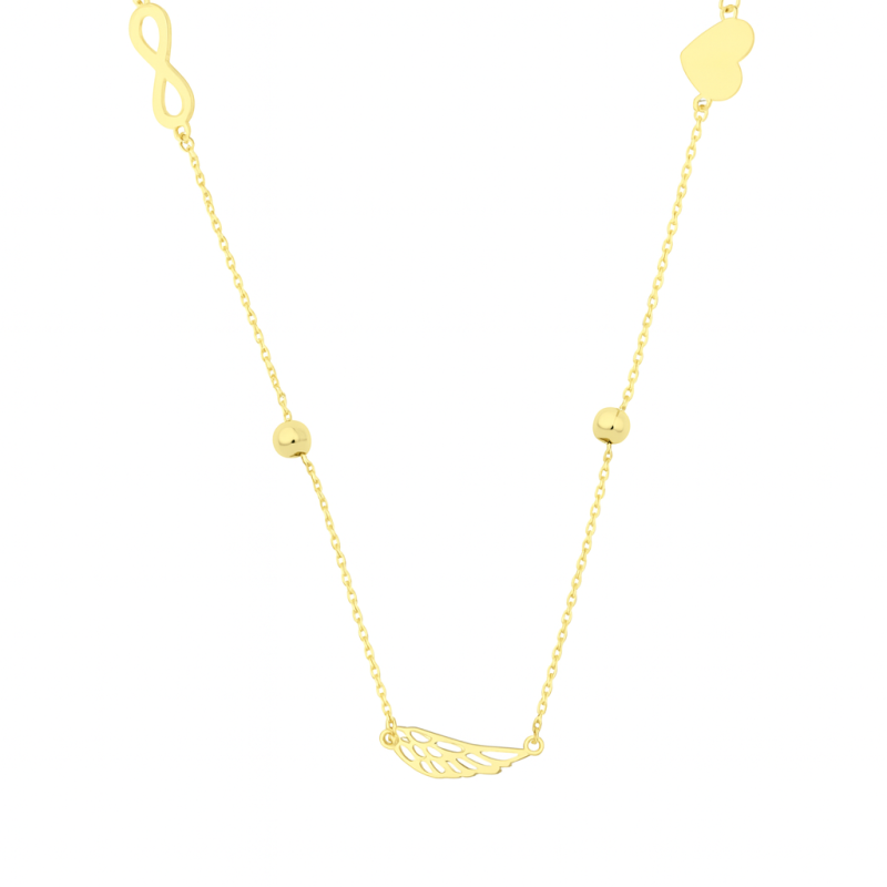 Złoty naszyjnik skrzydło, serce, nieskończoność pr. 585 - JubilerSezam.pl