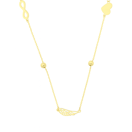 Złoty naszyjnik skrzydło, serce, nieskończoność pr. 585 - JubilerSezam.pl