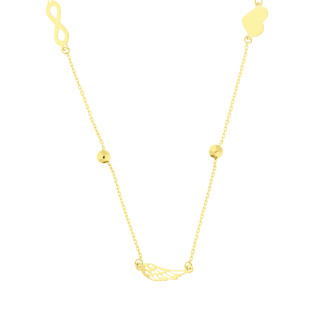 Naszyjnik złoty z sercami, nieskończonością i skrzydłem