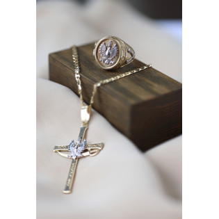 Krzyżyk złoty Patriotyczny z godłem i napisem Bóg Honor Ojczyzna