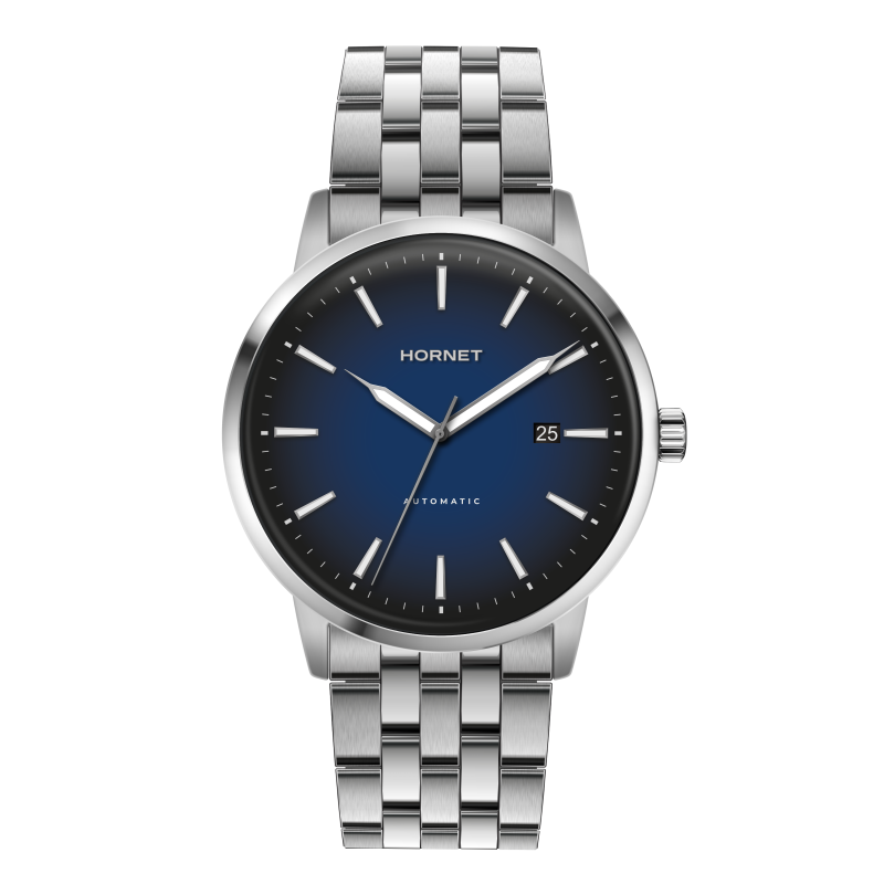 Hornet Automatic srebrny zegarek męski z granatową tarczą HA.S43S1B.NSS