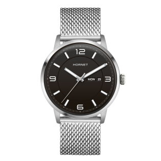 Hornet Empire srebrny zegarek męski z czarną tarczą HE.S43S0M.BSS