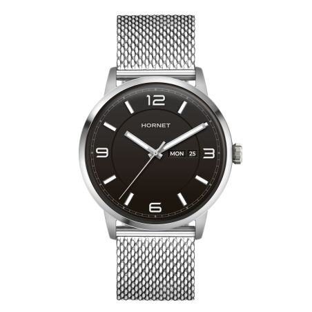 Hornet Empire srebrny zegarek męski z czarną tarczą HE.S43S0M.BSS