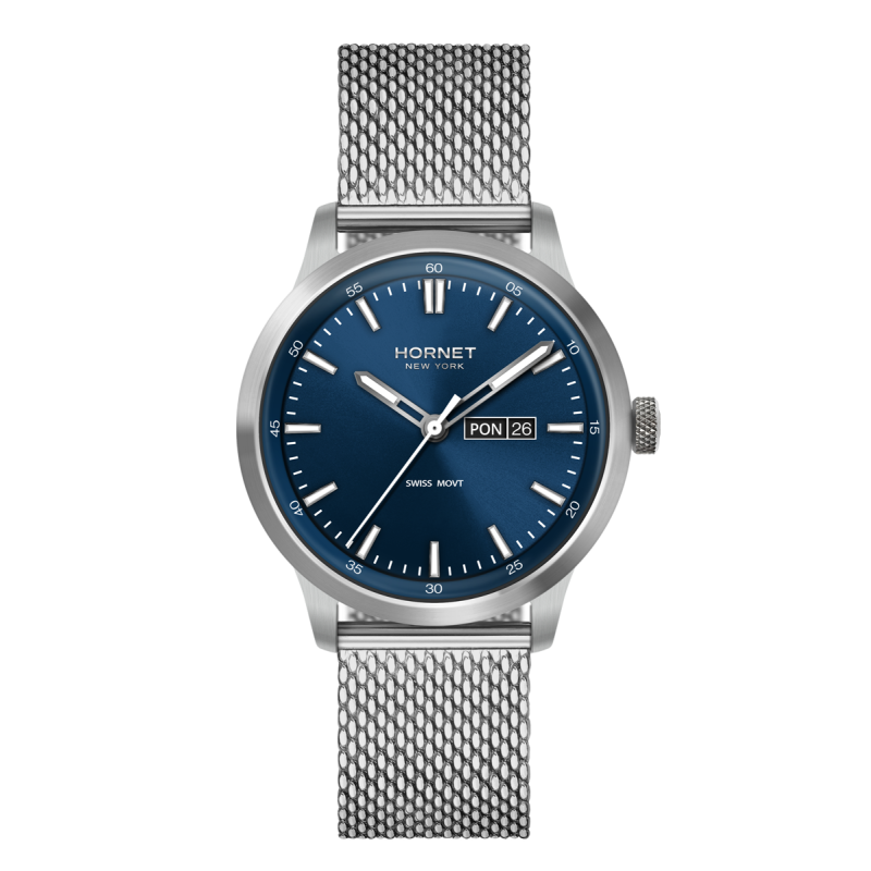 Hornet NYC Staten Island — srebrny zegarek męski Swiss Movement