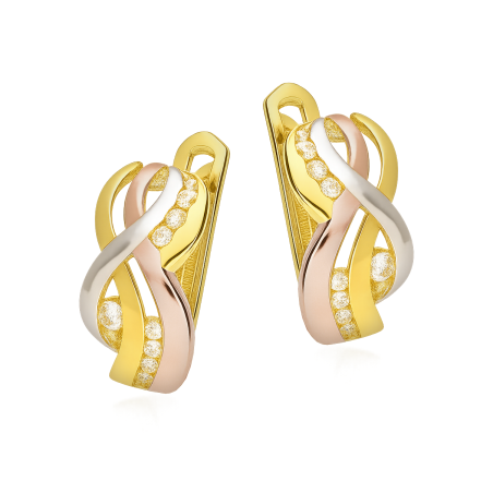 Kolczyki złote plecionka w trzech kolorach próba 585