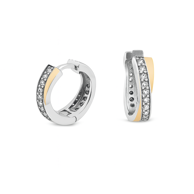 Kolczyki srebrne kółka z cyrkoniami i złotą blaszką