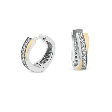 Kolczyki srebrne kółka z cyrkoniami i złotą blaszką