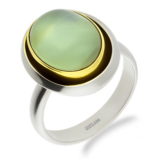 Pierścionek metaloplastyka z brassem wysadzany naturalnym praisolitem