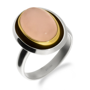 Pierścionek metaloplastyka z brassem wysadzany naturalnym kwarcem różowym