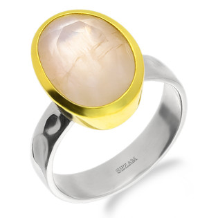 Pierścionek metaloplastyka z brassem wysadzany naturalnym kamieniem księżycowym