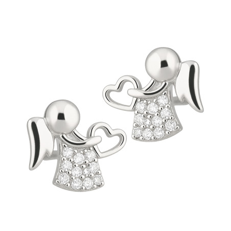 Kolczyki srebrne aniołek z cyrkoniami i sercem