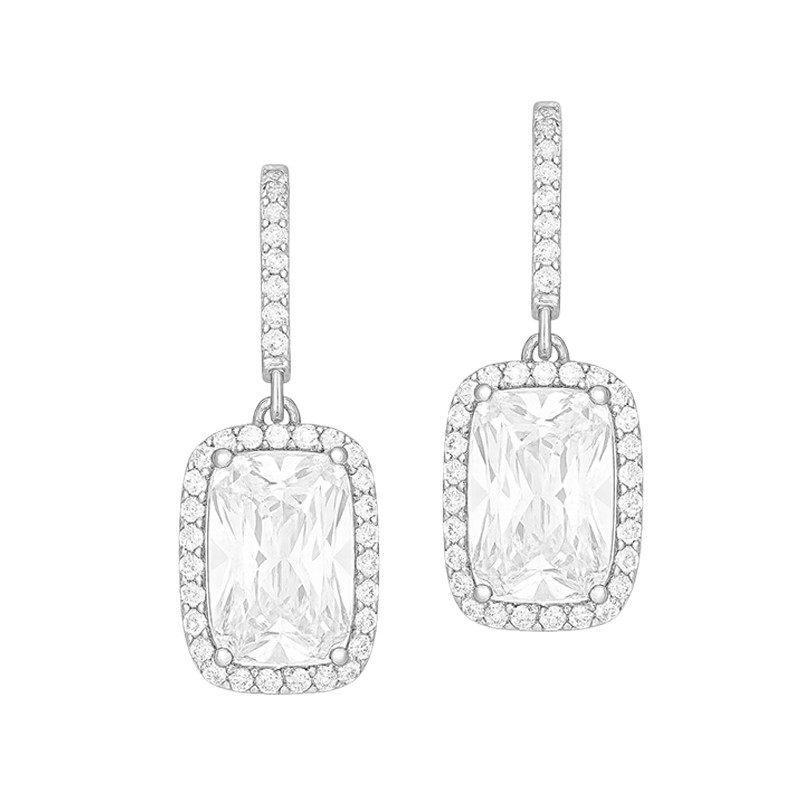 Kolczyki srebrne kółka z cyrkonią z wiszącą prostokątną markizą