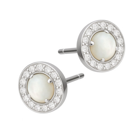 Kolczyki srebrne koło z opalem i cyrkoniami