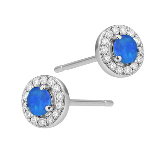 Kolczyki srebrne koło z niebieskim opalem i cyrkoniami