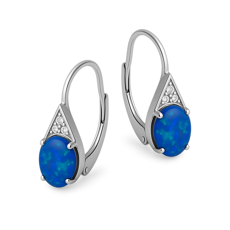 Kolczyki srebrne kropla z niebieskim opalem