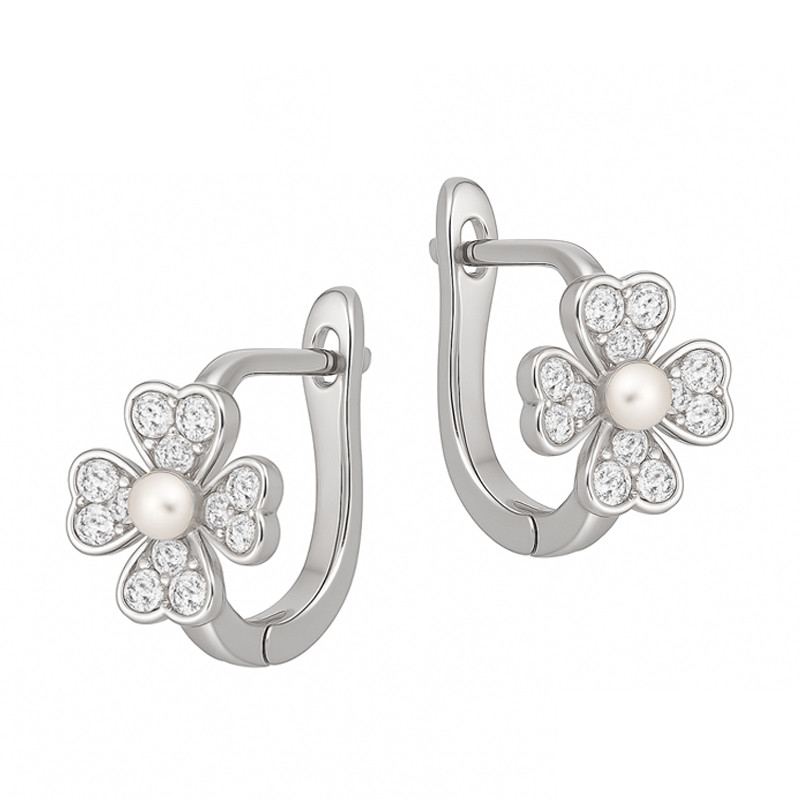 Kolczyki srebrne koniczynka z cyrkoniami