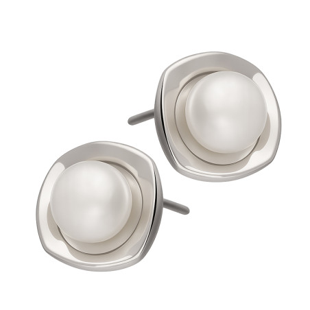 Kolczyki srebrne z białą perłą w kwadracie
