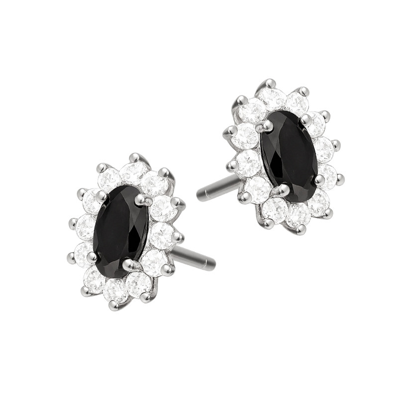 Kolczyki srebrne Markiza owalna z czarną cyrkonią