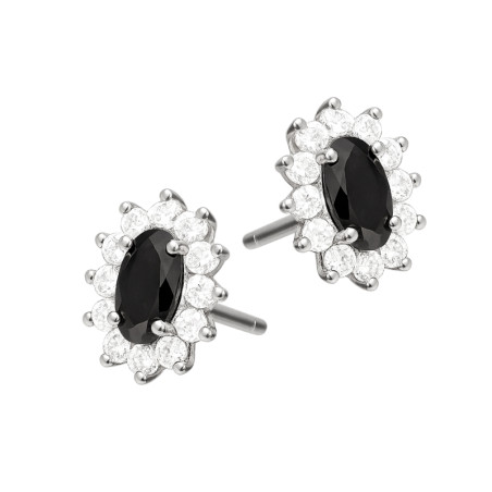 Kolczyki srebrne Markiza owalna z czarną cyrkonią