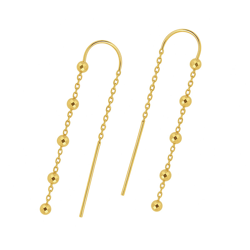 Kolczyki srebrne koloru złotego przeciągane z kulkami disco na rolo