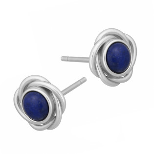 Kolczyki srebrne z naturalnym Lapis Lazuli w kwiatowej otoczce