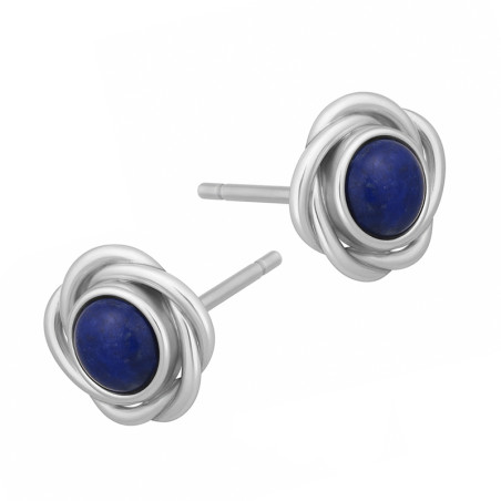 Kolczyki srebrne z naturalnym Lapis Lazuli w kwiatowej otoczce